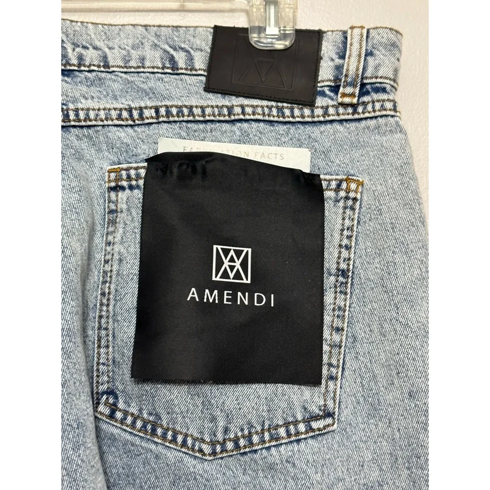 Amendi Straight Jeans Denim Distressed Button Zip Fly Blue Acid Wash M 36W NWT